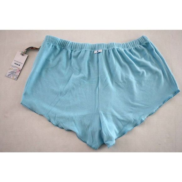 LoveShackFancy x Hurley HLSFC002 Women's Sz L Aqua Terry Cloth Walk Shorts $50 - Picture 2 of 5